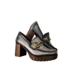 MOCASIN TACO ALTO CAFE METALIZADO, JOSE SAENZ