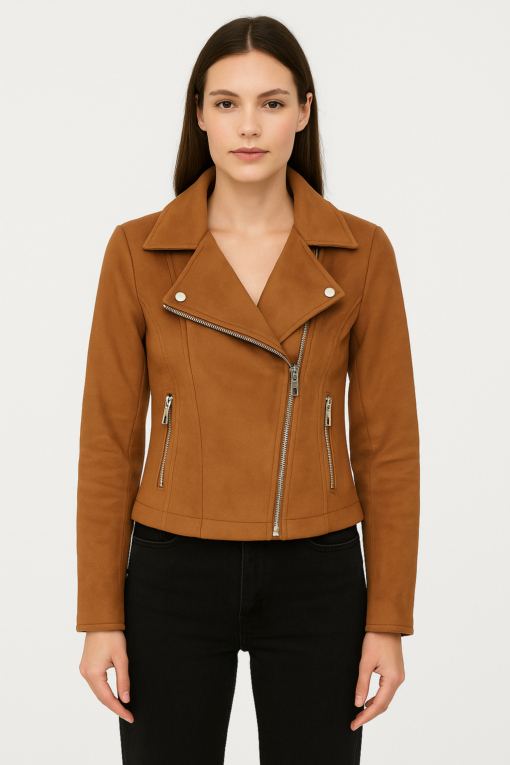 CHAQUETA BIKER SUEDE CAMEL