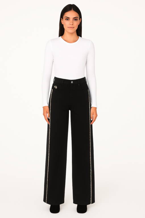 Jeans Negro con Bordado Lateral y Tiro Alto - Imagen 3