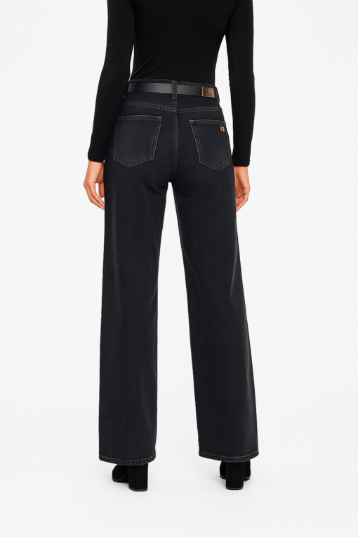Jeans Recto Tiro Alto en Denim Negro - Imagen 3