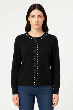 SUETER NEGRO CON APLICACION DE PERLAS