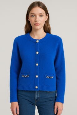 CARDIGAN AZUL ROYAL CON BOTONES DECORATIVOS Y BOLSILLOS