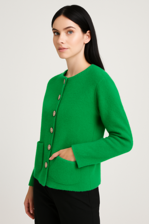 CARDIGAN VERDE CON BOTONES DORADOS Y BOLSILLOS FRONTALES - Imagen 2