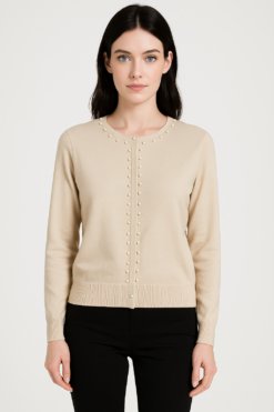SUETER BEIGE CON APLICACION DE PERLAS