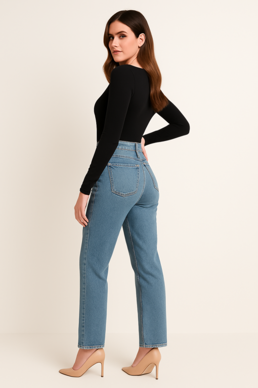 Jeans Azul con Apliques Brillantes y Corte Recto - Imagen 2