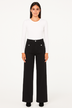 Jeans Negro con Bolsillos Frontales y Corte Recto