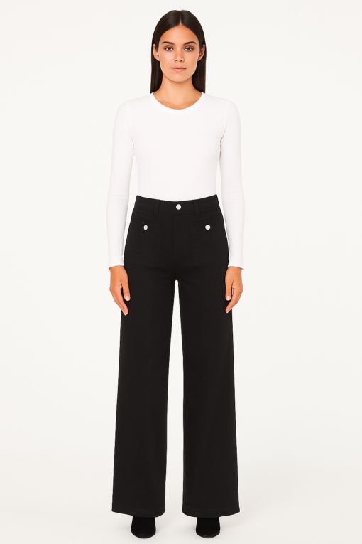Jeans Negro con Bolsillos Frontales y Corte Recto
