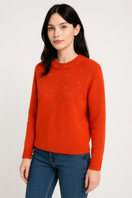 SUETER NARANJA CON BRILLOS DECORATIVOS