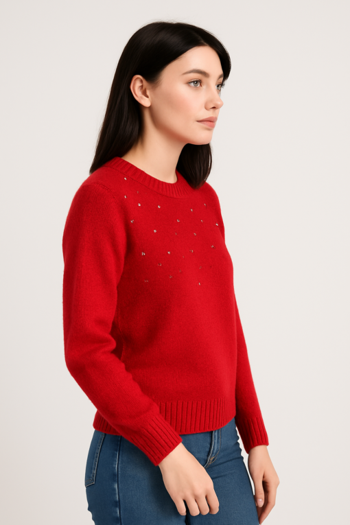 SUETER ROJO CON APLIQUES DE BRILLOS - Imagen 2