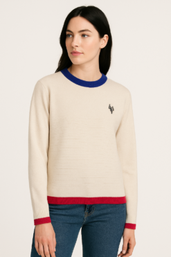 SUETER BEIGE CON DETALLES DE COLOR Y APLIQUE DE RAYO