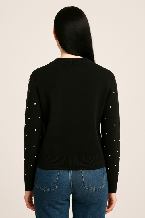 CARDIGAN NEGRO CON CIERRE Y APLIQUES DE PERLAS - Imagen 3