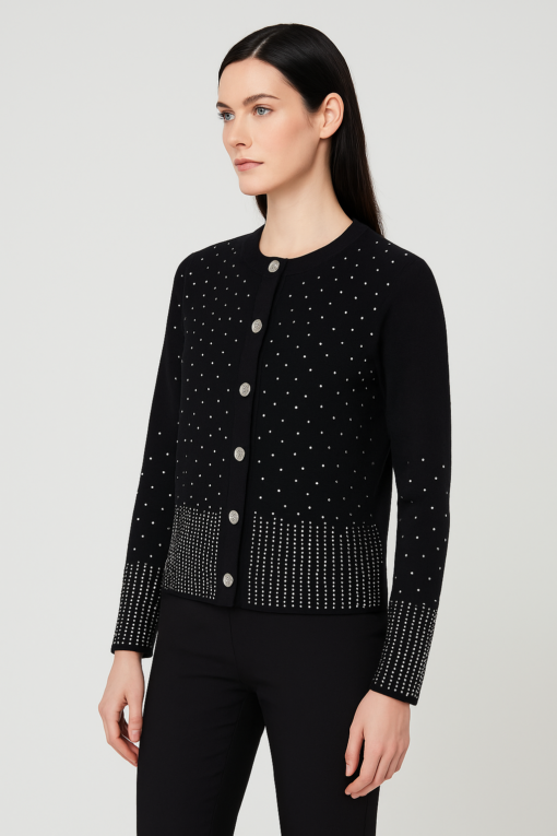 CARDIGAN NEGRO CON APLIQUES DE BRILLOS Y BOTONES DECORATIVOS - Imagen 3
