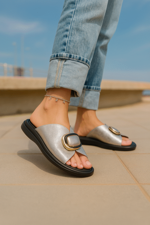 SANDALIA ANKARA SILVER-CUERO METALIZADO