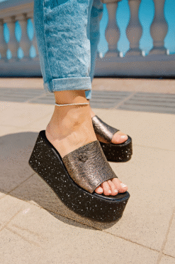 SANDALIA GALAXY BRONZE-PLATAFORMA DE CUERO HECHA EN TURQUIA